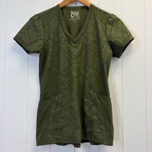 Barco One Healthcare Snakeskin Print Scrub Top Women Size XS Olive Green Medical